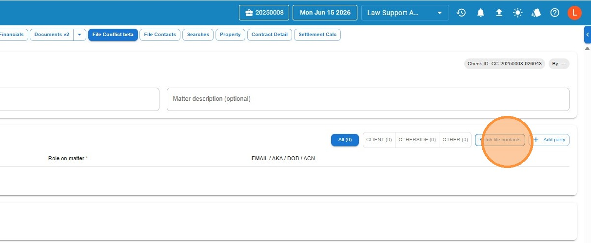 Fetch file contacts button pulling in parties linked to the file