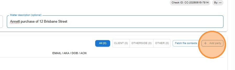 Add party button in the top-right of the Parties section