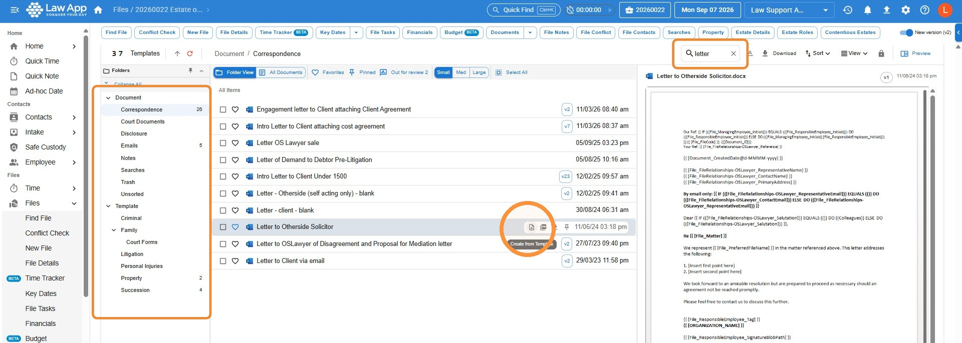 Templates list with the search box and the Create from Template option highlighted after hovering over a template