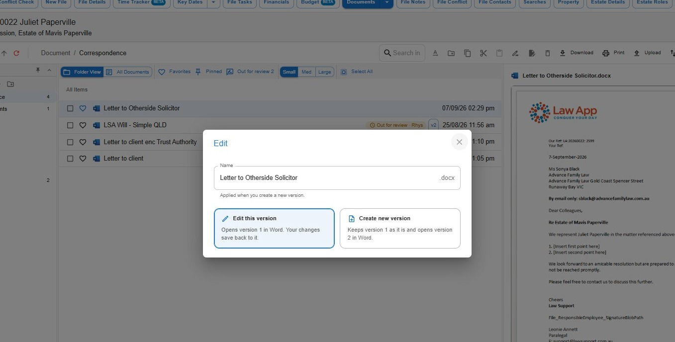 Edit dialog showing the Edit this version and Create new version options
